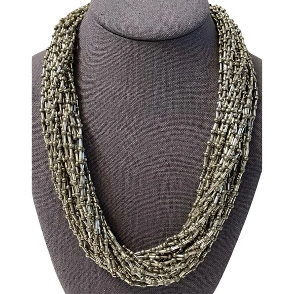 ❤️ Vintage Glass Beaded Multi Strand Silver Statement Necklace - Picture 5 of 5